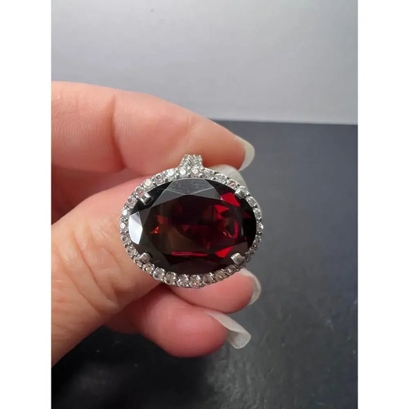 Garnet and zircon sterling silver cathedral halo ring size 9 - Picture 6 of 10